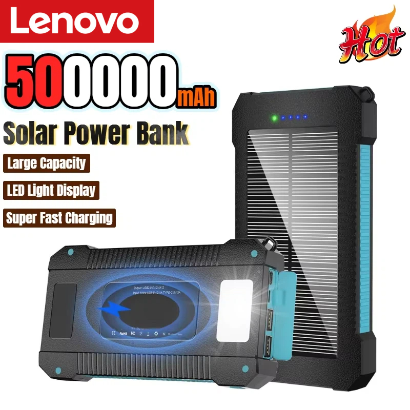 Solar Emergency Charger - Lenovo 500000mAh zonne-energiebank Grote capaciteit Supersnel